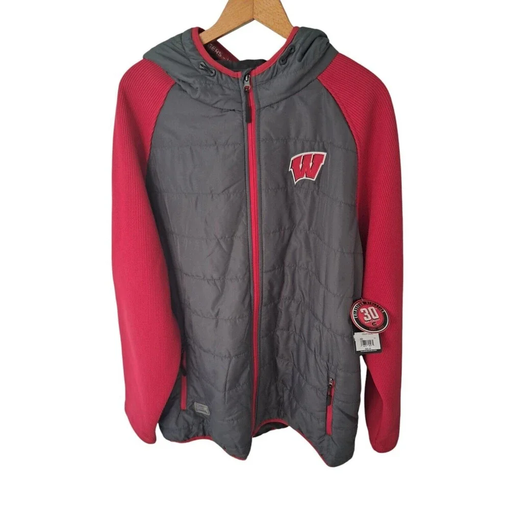 University of Wisconsin Men's Gray & Red Hooded Jacket